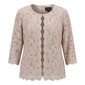 Alex Evenings Blush Pink Sequin Lace Open Front Jacket Women Plus Size 1X